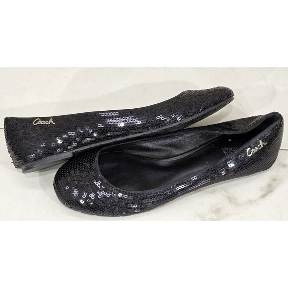 Coach Shoes - Coach Women's Shimmer Ballet Flats Black Sequin Round Toe Q499 Party Glam Size 8
